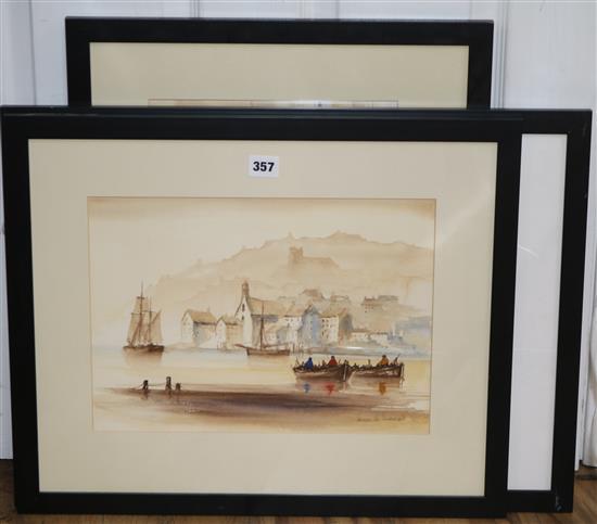 Kenneth Hammond, pair watercolours, mediterranean coastal scenes, 26 x 36cm and three other watercolours